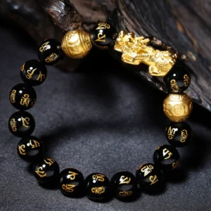 Feng Shui Bracelet - Pixiu Black Obsidian Bracelet for Wealth